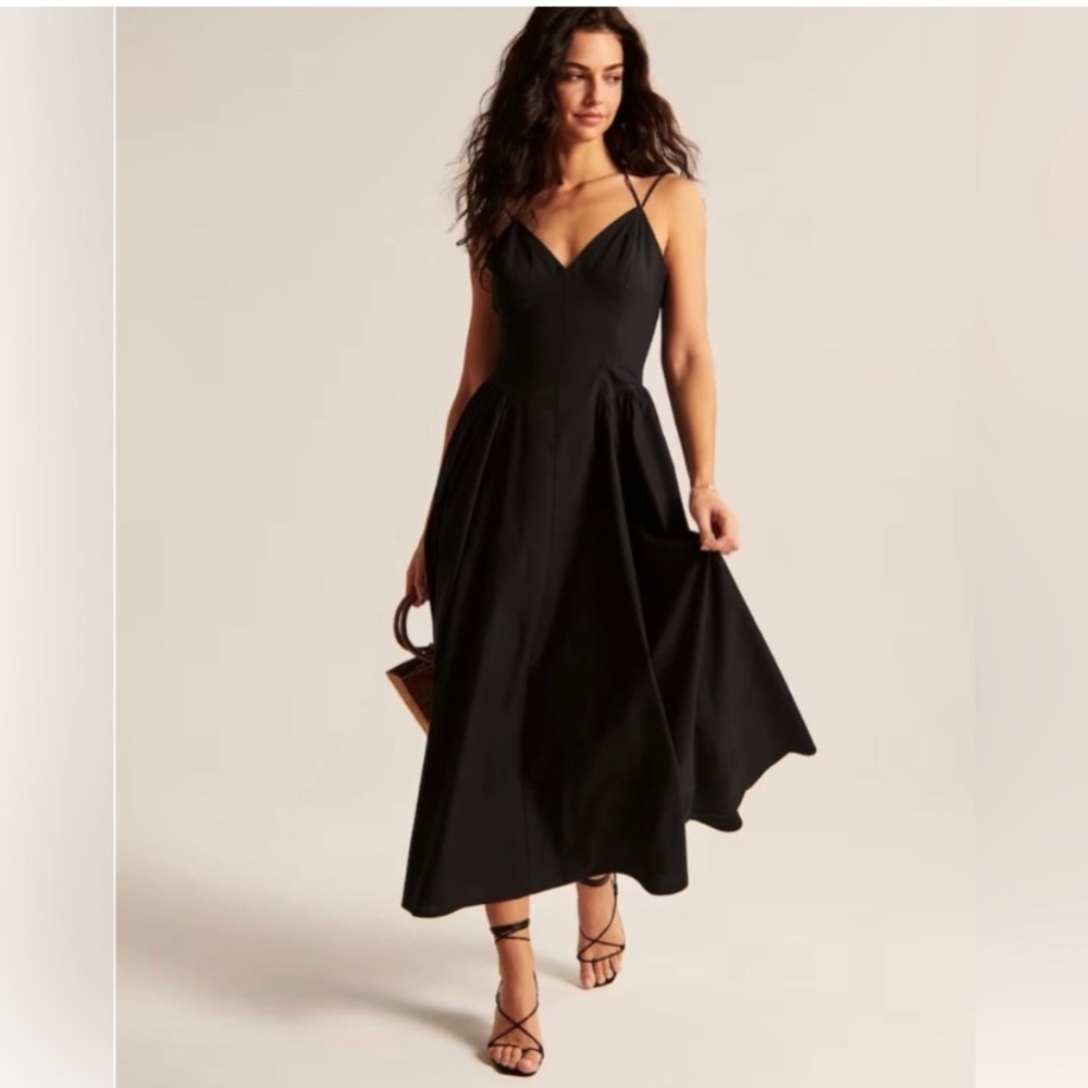 Abercrombie & Fitch Black Strappy Plunge Corset Maxi Dress
